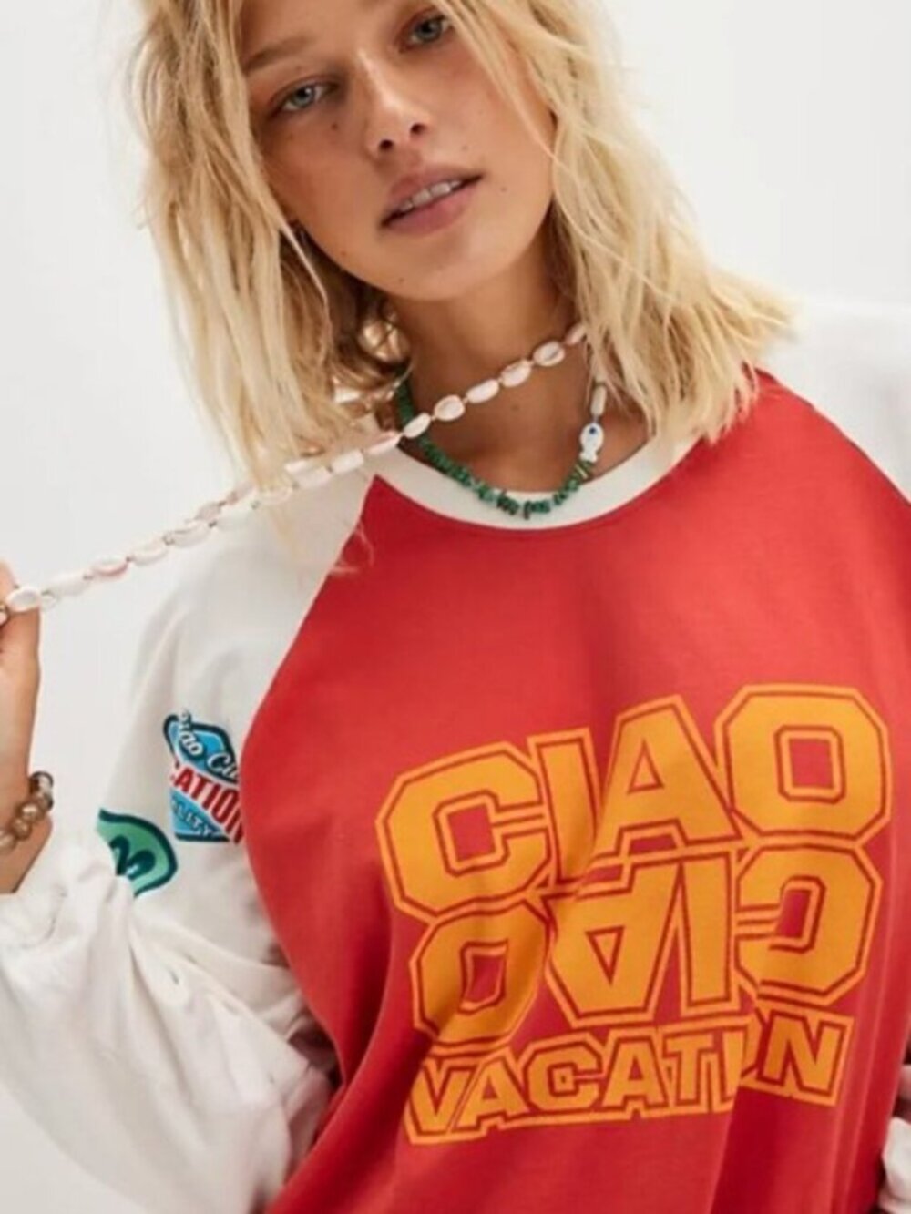 FREE PEOPLE x CIAO CIAO VACATION Speed Racer Long Sleeve Tee Red White XS NWT